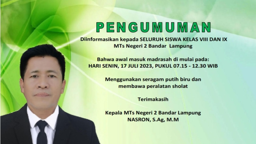 PENGUMUMAN MASUK SISWA KELAS VIII DAN IX TP.2023/2024