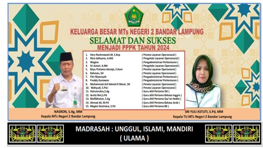 15 Honorer MTs Negeri 2 Bandar Lampung Lulus Seleksi PPPK di Instansi Kementerian Agama Provinsi Lampung
